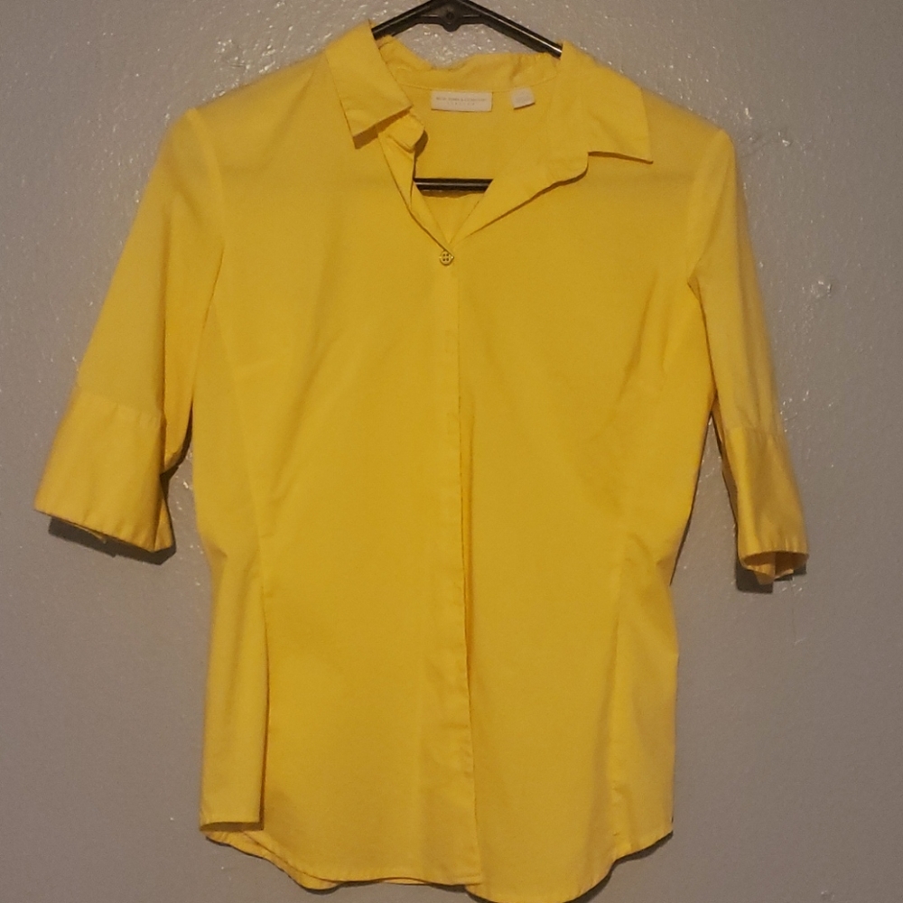 Yellow Stretch Button Down Top